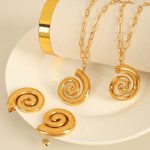 Stainless Steel Earrings Women's Ear Stud Necklace Set Ornament New 18K Gold Rotating Thread