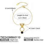 color: TXE543-Gold Leopard Head Black Bracelet 16+5cm