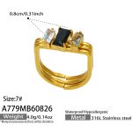 color: A779-Black Cube Zircon Gold Ring / size: US 7