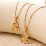 Light Luxury Bright Zircon Full Diamond Stainless Steel Pendant Gourd Necklace Batch Flower Design Clavicle Chain Female