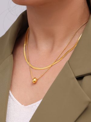 Simple round Beads Stainless Steel Clavicle Necklace Multi-Layer Twin Temperament Wild Color Retention Ornament