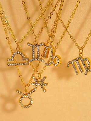 Light Luxury Micro Inlaid Zircon Twelve Constellation Stainless Steel Necklace Women's All-Match 18K Golden Clavicle Chain