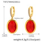 color: TXF278-Gold Red Glass Stone Earrings