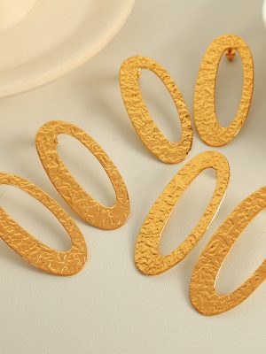 New Oil Pressure Beating Texture Earrings 18K Gold Plating Stainless Steel Simple Earrings Daily Commuter's All-Matching
