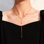 Cold round Beads Long Tassel Necklace Women's Clavicle Necklace Sweater Chain Stainless Steel Ornament P794