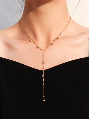 Cold round Beads Long Tassel Necklace Women's Clavicle Necklace Sweater Chain Stainless Steel Ornament P794