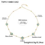 color: TXP511-Lake Blue Glass Stone Gold Necklace 40+5cm