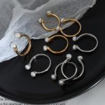 Baroque Natural Freshwater Pearl Inlaid Ring Personality U-Shaped Opening Design Gold Plated Little Finger Ring