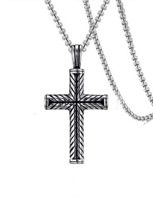 Hip Hop Retro Woven Winding Cross Necklace Stainless Steel Pendant