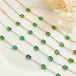 Design Court Accessories TikTok Same Bracelet Emerald Zircon Inlaid Gold-Plated Stainless Steel Bracelet