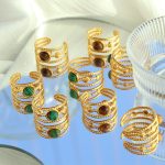 Artistic Tigereye Turquoise Design Retro Hollow Ring Stainless Steel Opening