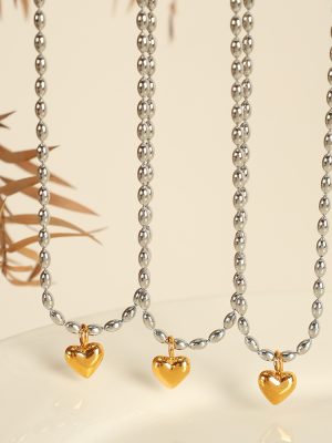 Heart Design Necklace Stainless Steel Gold Plated All-Match New Style Collarbone Necklace
