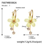 color: F607-7 Yellow Resin Flower Tassel Earrings