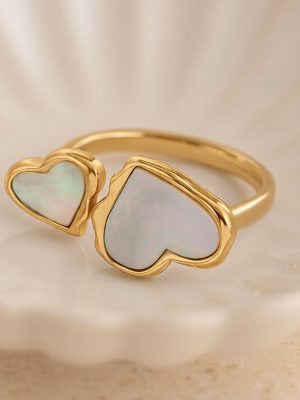 Natural Fritillary Heart-Shaped Stainless Steel Open Ring 18K Gold Plating Simple Temperamental All-Match Women's