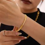 T's Full Rhinestone Zircon Buckle Bracelet Hand-Inlaid Stainless Steel Simple and Light Luxury Bracelet