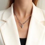 color: P844 Heart With Tassel Steel Color Necklace 42+5cm