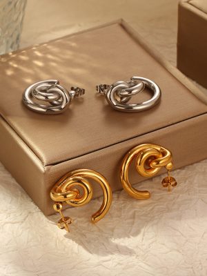 Vintage Knotted Stainless Steel Earrings for Women Personality Affordable Luxury Plated 18K Earrings