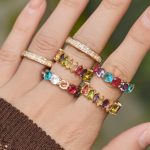 Stainless Steel 5A Color Zircon Ring Female 18K Gold Design Light Luxury Color Retaining Ring