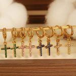 Vacuum Vapor Plating 18K Gold Cross Earrings for Women Jeweled Earrings Ear Rings