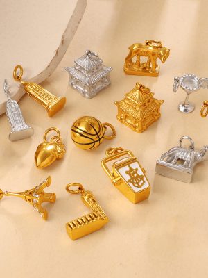 Leopard Tower Various Shapes Pendant Stainless Steel Plated 18K Gold Vertical Body Versatile DIY Accessories