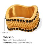 color: JZ19 US Size 8# Black Rhinestone Gold Ring