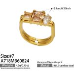 color: A718-Three Layer Champagne Zircon Gold Ring -Size 7
