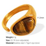 color: JZ54 US Size 7# Brown Tiger Eye Gold Ring