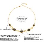 color: TXP553-Gold Black Glass Stone Necklace 41.5+5cm