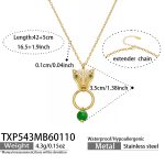color: TXP543-Gold Leopard Head Green Necklace 42+5cm