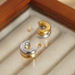 French Style New Simple Design Advanced Geometric Stainless Steel Gold-Plated Personalized Double-Layer Earrings Female Accessories