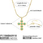 color: P119-Blue Natural Stone Cross Gold Necklace -40+5cm