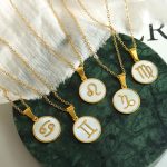 New French Style Retro Elegant 12 Constellation White Sea Shell Pendant Stainless Steel Necklace Female Accessories