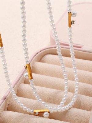 Simple Retro Imitation Pearl Clavicle Chain Vacuum Vapor Plating 18K Gold Zircon All-Match Necklace