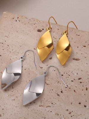 New Versatile Advanced Exaggerated Diamond Ear Hook Design Stainless Steel 18K Gold Earrings