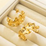INS Stainless Steel Pleated Wave Earrings Design Advanced 18K Gold-Plated Earrings
