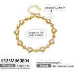 color: E523-Heart Shape Zircon Gold Bracelet -17+3cm