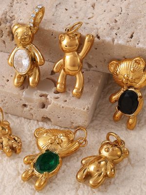 New Necklace Pendant 18K Gold Plating Stainless Steel Advanced All-Match Color-Preserving Bear Ornament