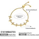 color: E181-Four-petal Flower Zircon Gold Bracelet -22cm