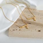 New Premium Light Luxury and Simplicity Bamboo Section Bamboo Leaf Stainless Steel Gold Plated Pendant Necklace Female Accessories