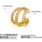 color: F1139-Three Layer Zircon Gold Ear Clip -Single
