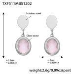 color: TXF511-Pink Color Faceted Stone Steel Color Earrings