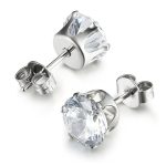 Round Claw Stud Earrings Zircon Vacuum Plating Thin Needle Integrated Pin Auricular Needle Simple Diamond Earrings Ear Clip Minimalist