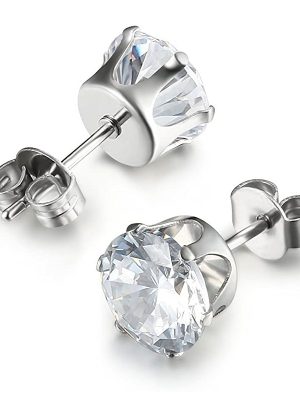 Round Claw Stud Earrings Zircon Vacuum Plating Thin Needle Integrated Pin Auricular Needle Simple Diamond Earrings Ear Clip Minimalist