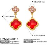 color: F897-Red Glass Stone Gold Earrings