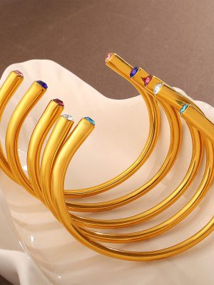 New Multi-Color Gem Open-Ended Bracelet Light Luxury Minimalist Color Diamond Decorations Women's Elegant Bracelet