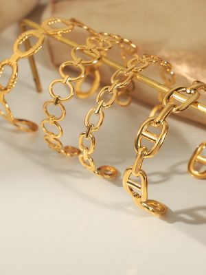 New Simple and Versatile Personality Stainless Steel Gold-Plated Irregular Geometric Hollow Open-End Bracelet Ornament