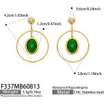 color: F337-Green Glass Stone Gold Earrings