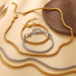 Minimalist Snake Bones Chain Bracelet Necklace Stainless Steel 18K Gold Plated All-Match Twin Lock Set