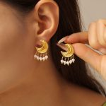 Temperament Entry Lux Moon Tassel Artificial Pearl Earrings Irregular Geometric Stainless Steel Earrings