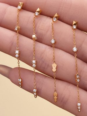 High Quality Stainless Steel Fringed Zircon Stud Earrings 18K Gold Plated Light Luxury All-Match Earrings
